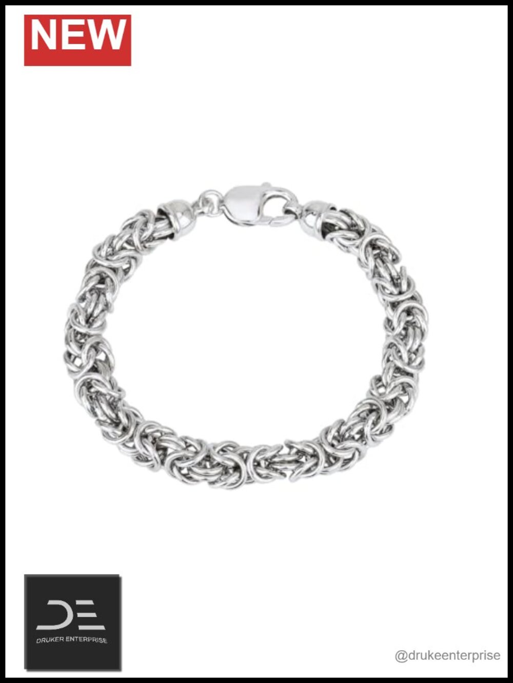 Genuine Sterling Silver Rhodium Plated Byzantine Hollow Chain Bracelet